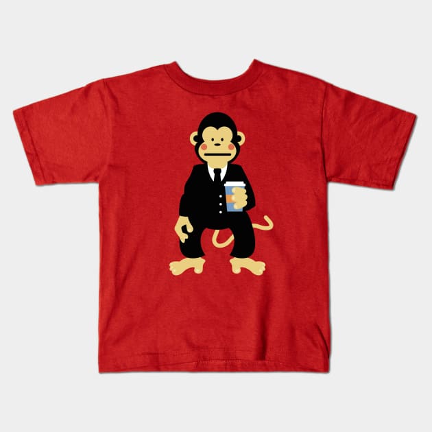 Monkey with Coffee to go Kids T-Shirt by schlag.art